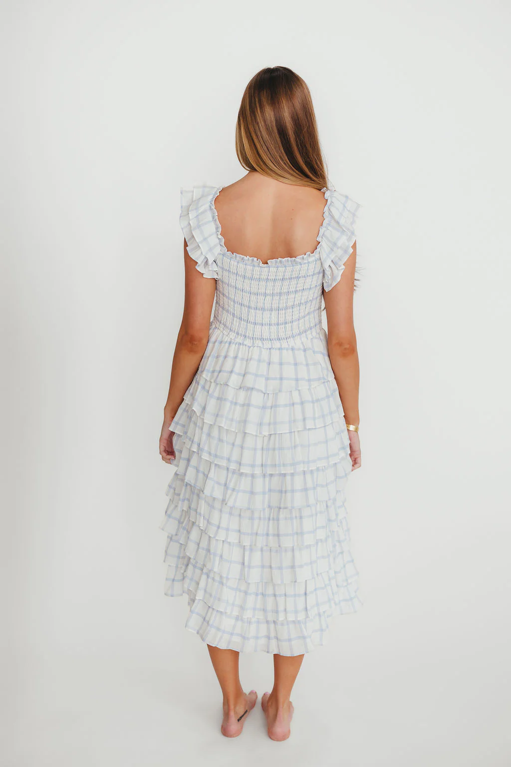 Adelynn Ruffle Midi Dress in White/Blue - Image 4