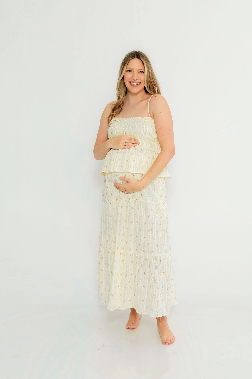 Gracie 100% Cotton Tiered Floral Midi Skirt in Butter Yellow - Image 10