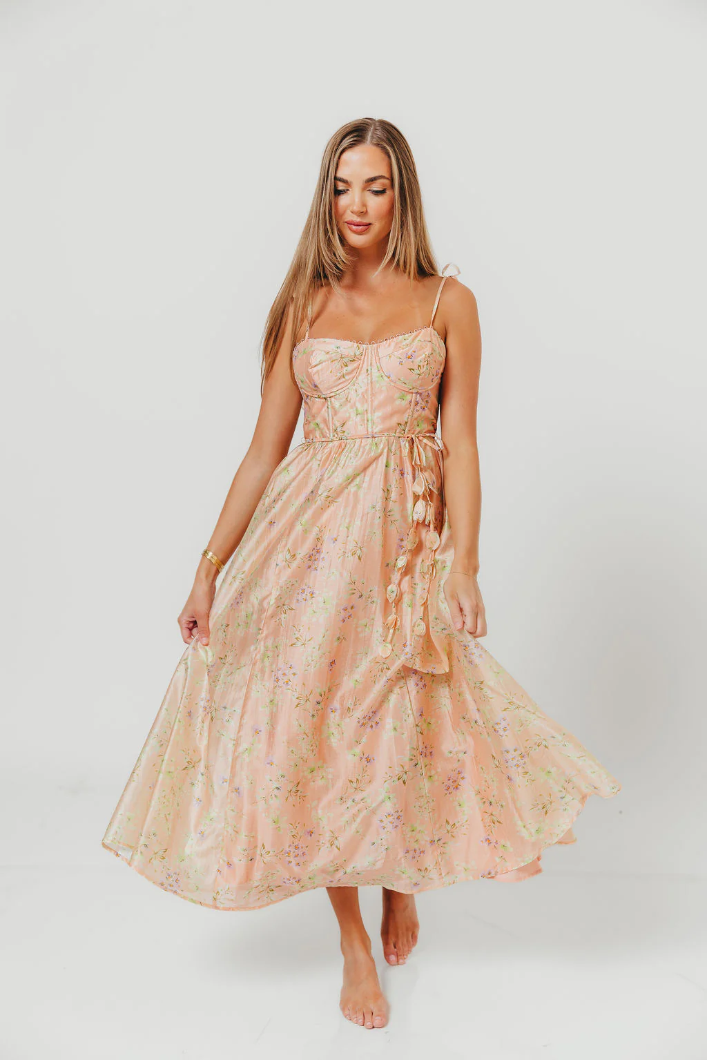 Halcyon Midi Dress in Peach Floral - Image 2