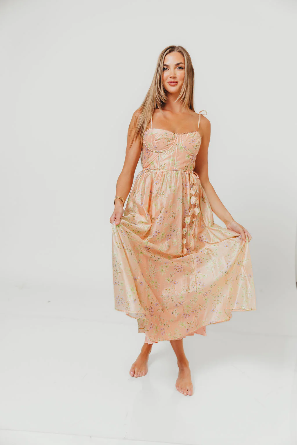 Halcyon Midi Dress in Peach Floral - Image 3