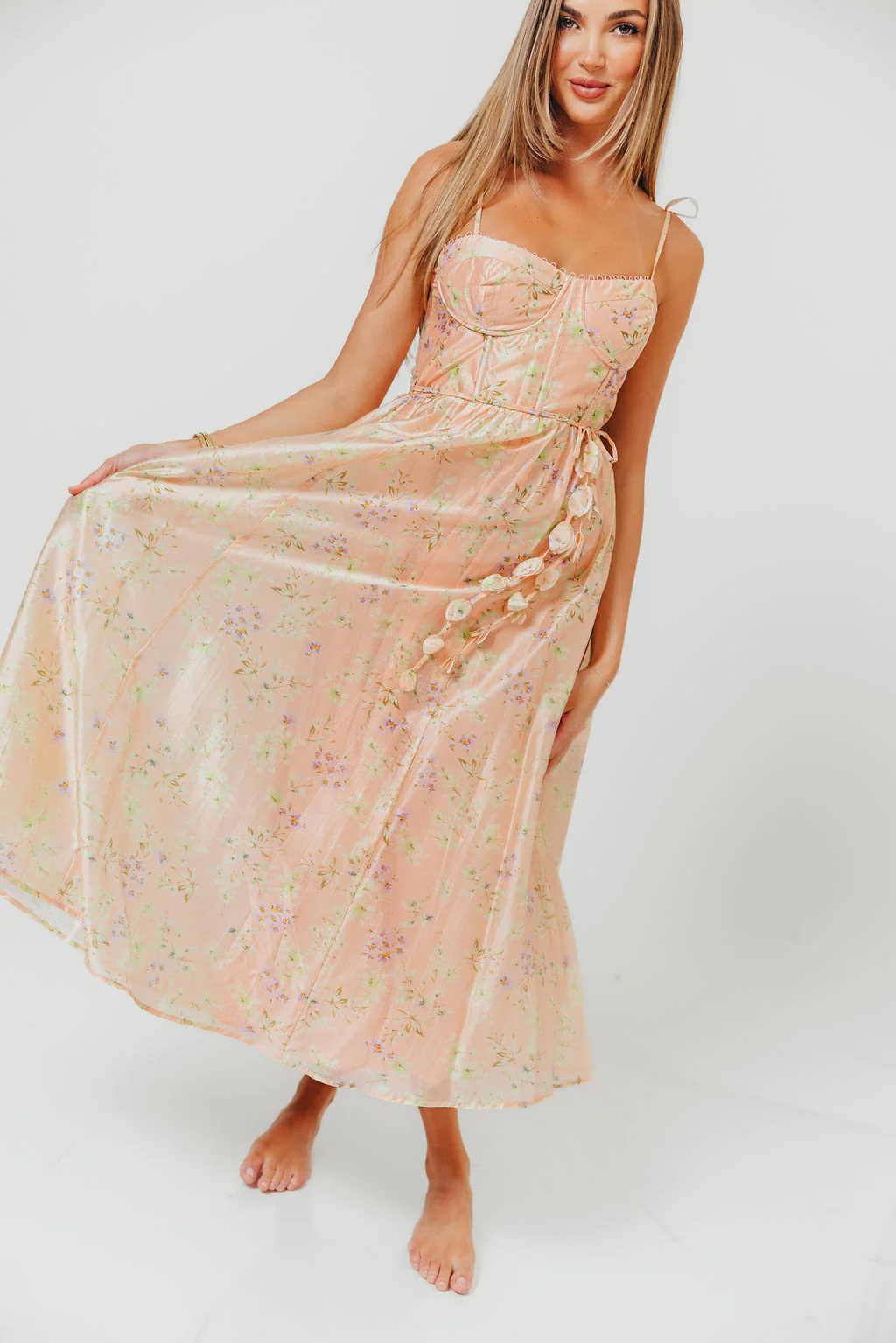 Halcyon Midi Dress in Peach Floral - Image 4
