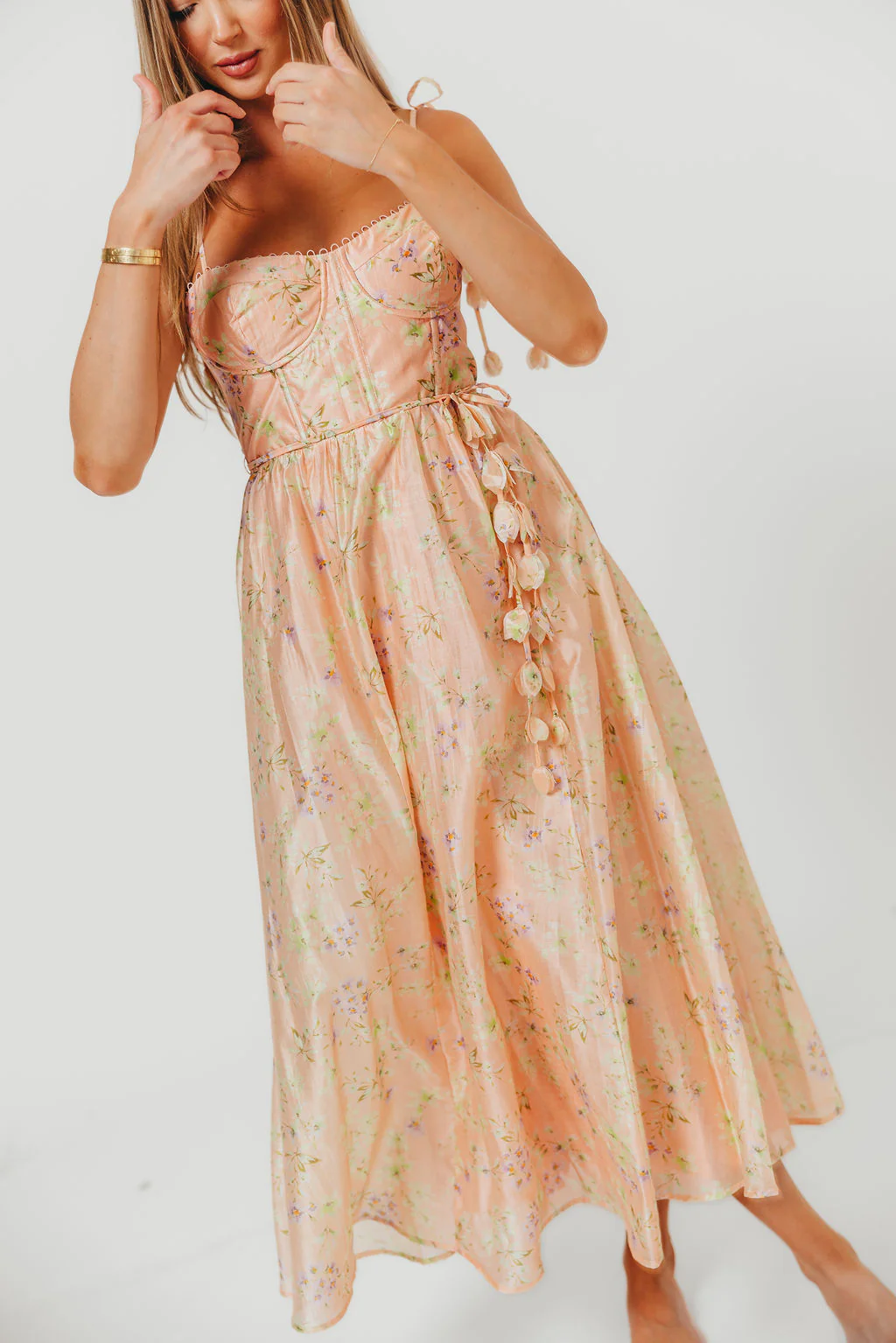 Halcyon Midi Dress in Peach Floral - Image 6