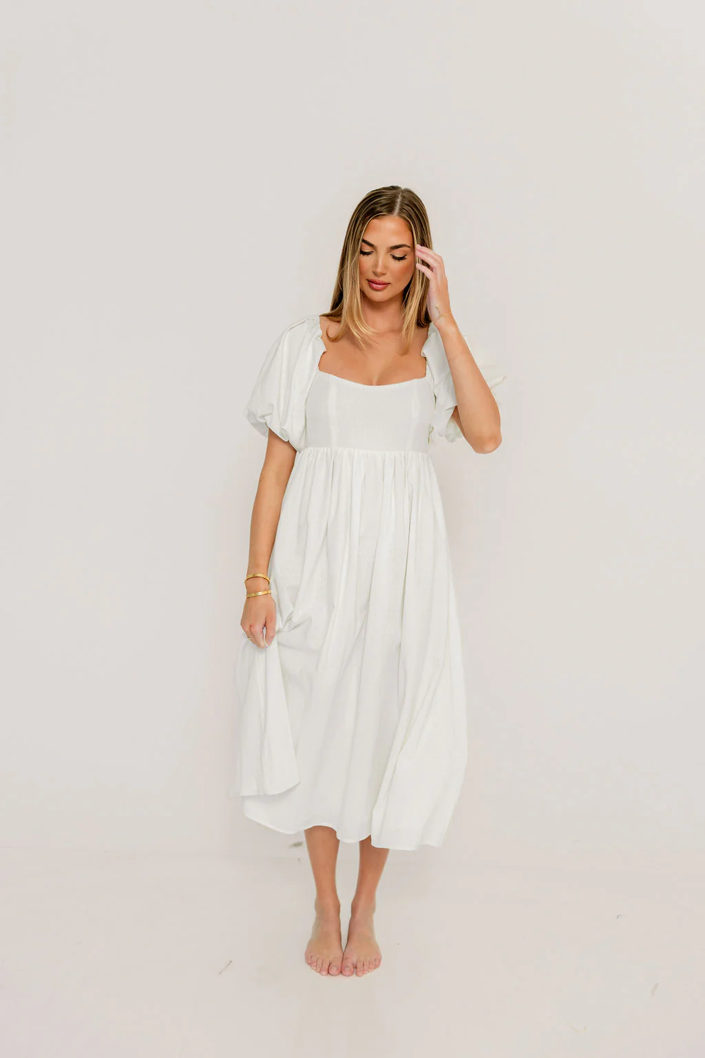 Hamilton Midi Dress in Off-White - Bump Friendly and Inclusive Sizing (S-2XL) - Image 14