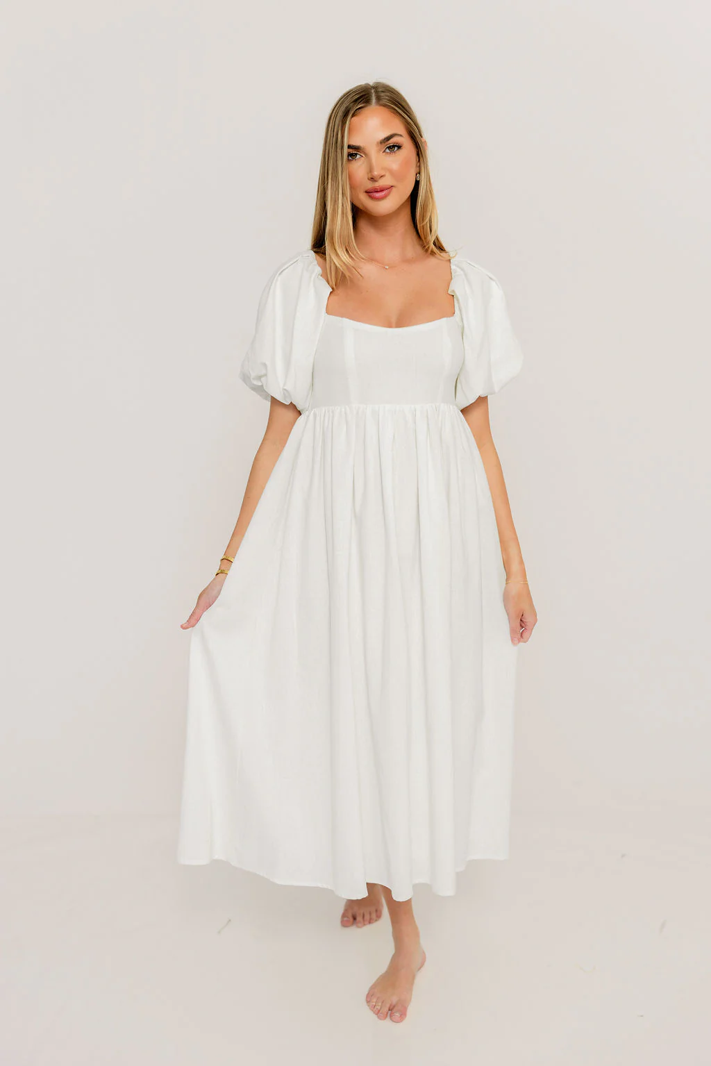 Hamilton Midi Dress in Off-White - Bump Friendly and Inclusive Sizing (S-2XL) - Image 16