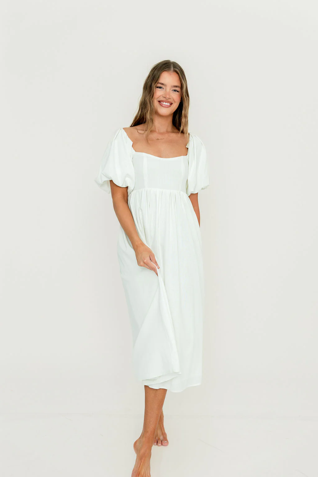 Hamilton Midi Dress in Off-White - Bump Friendly and Inclusive Sizing (S-2XL) - Image 19