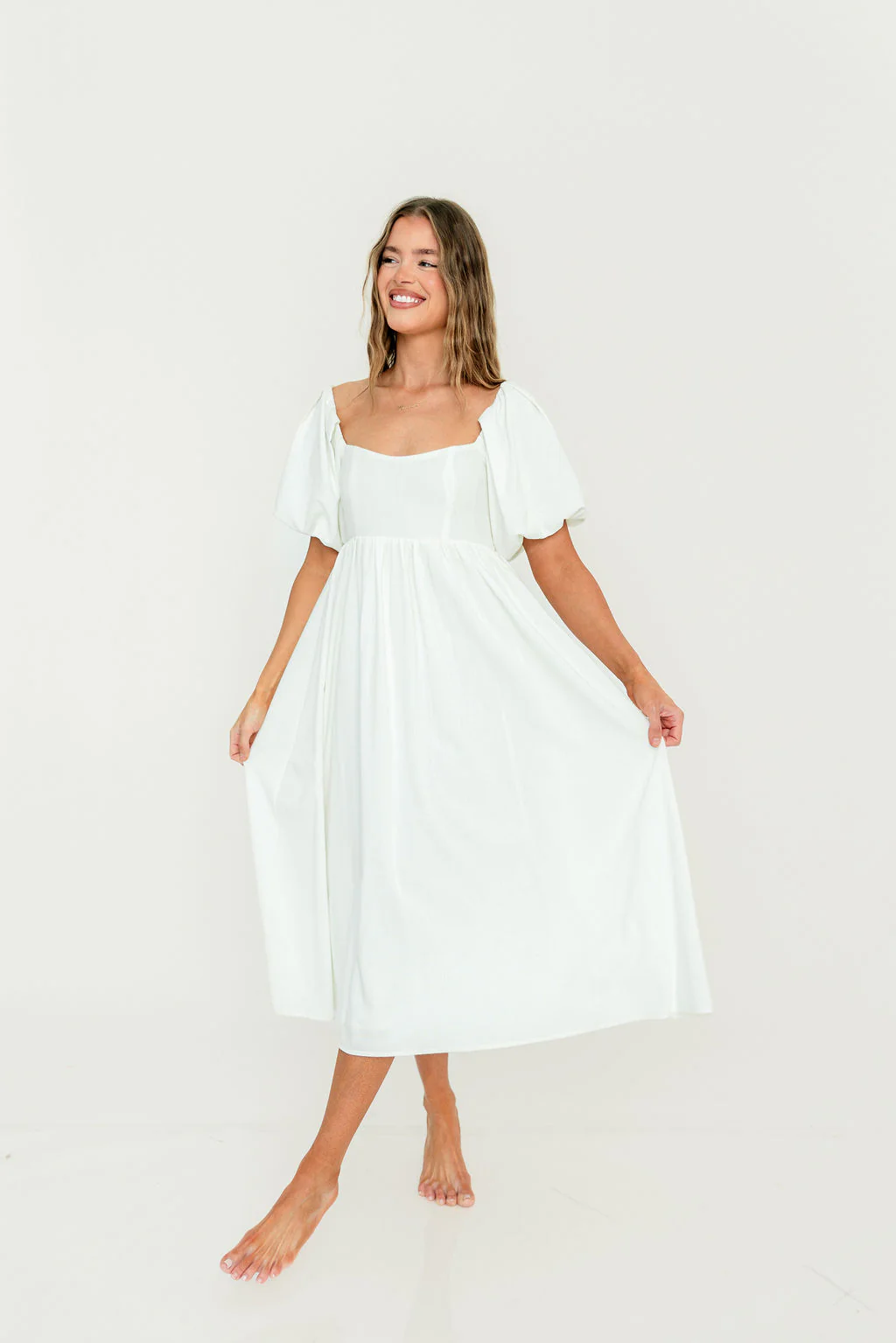Hamilton Midi Dress in Off-White - Bump Friendly and Inclusive Sizing (S-2XL) - Image 20