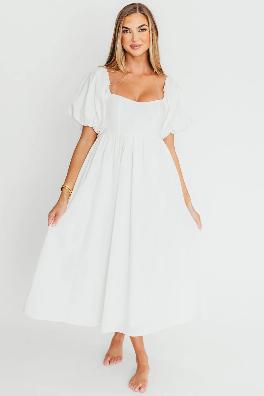 Hamilton Midi Dress in Off-White - Bump Friendly and Inclusive Sizing (S-2XL) - Image 4