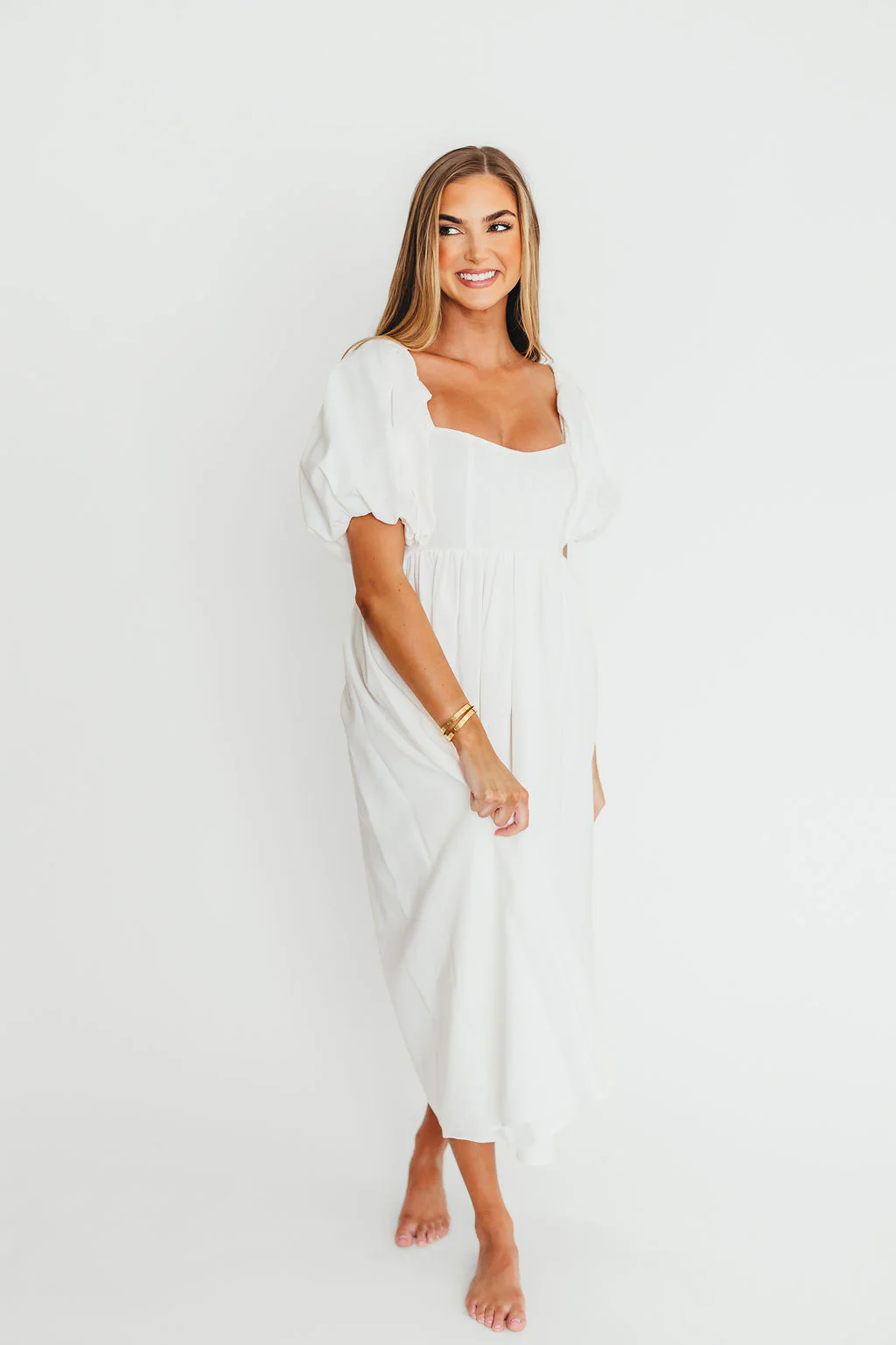 Hamilton Midi Dress in Off-White - Bump Friendly and Inclusive Sizing (S-2XL) - Image 5