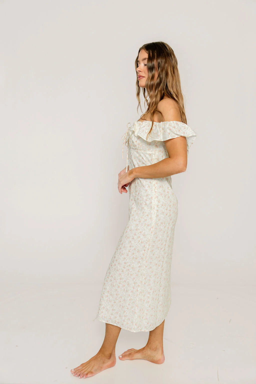 Harper Midi Dress in Ivory/Pink Floral - Image 3