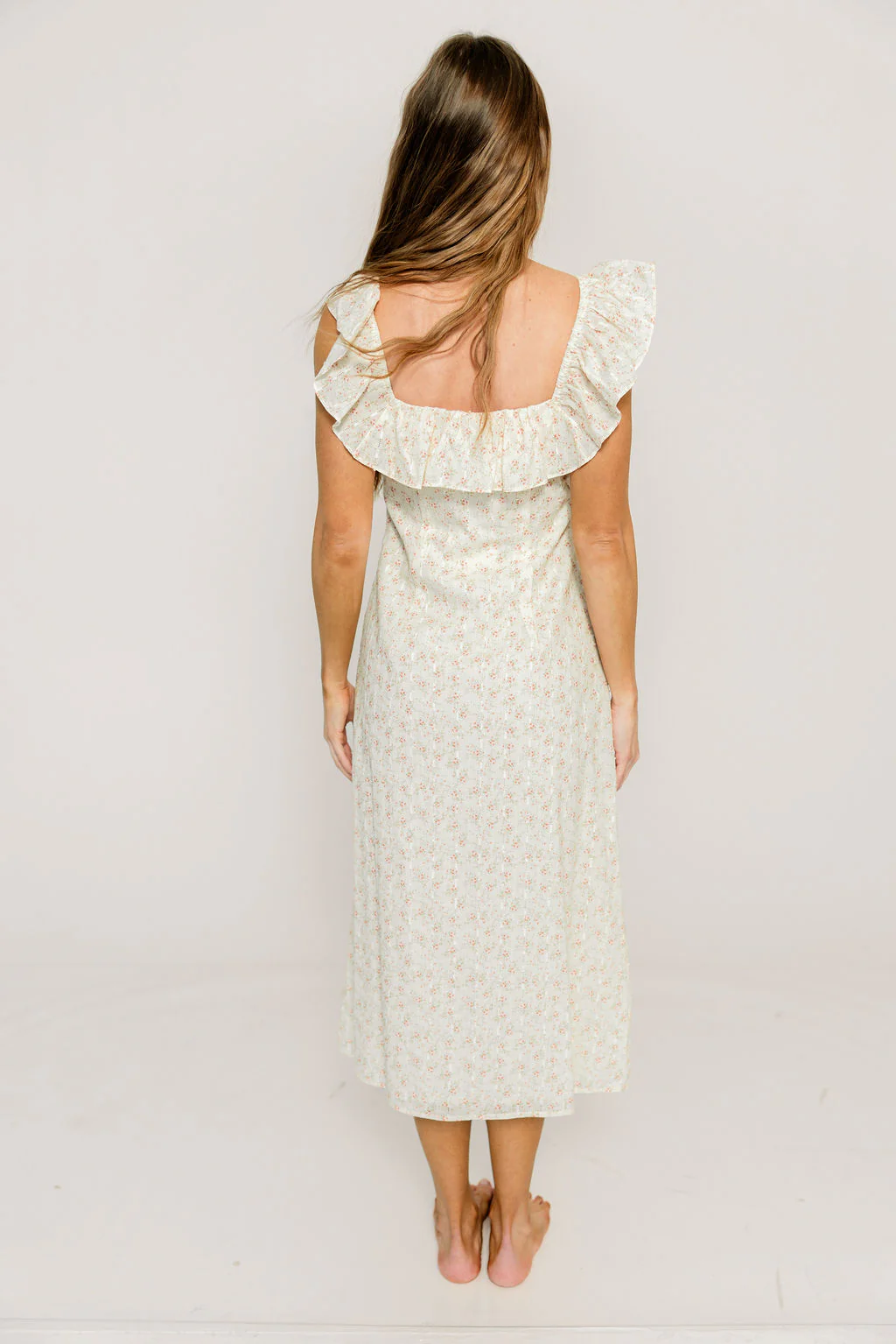 Harper Midi Dress in Ivory/Pink Floral - Image 4