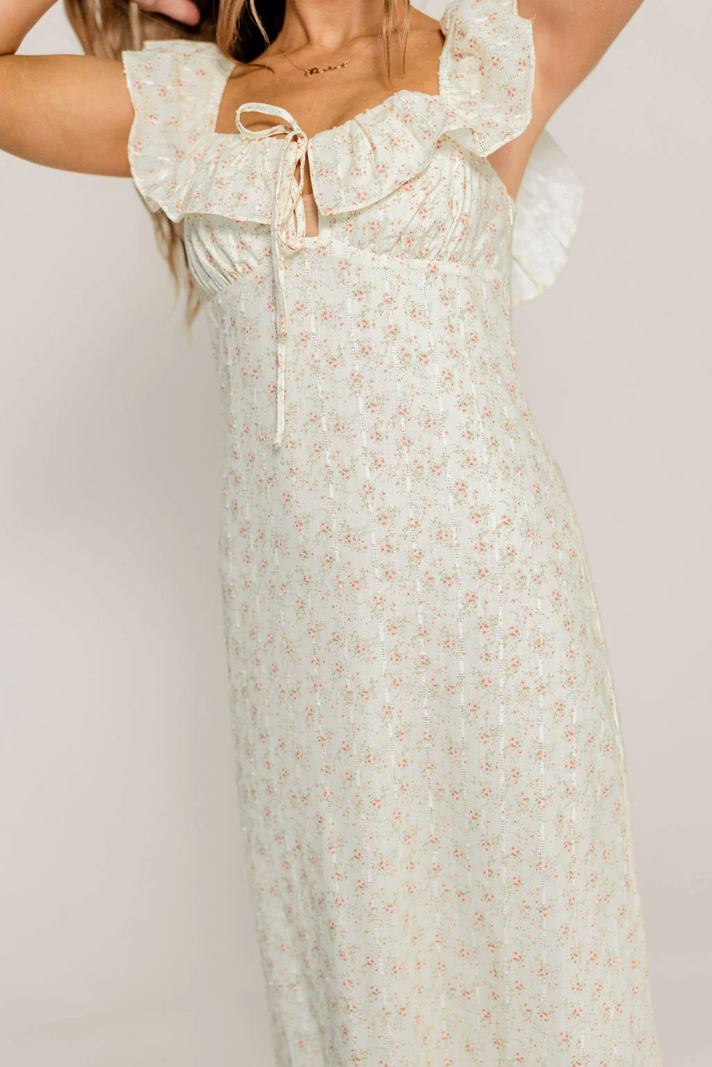 Harper Midi Dress in Ivory/Pink Floral - Image 5