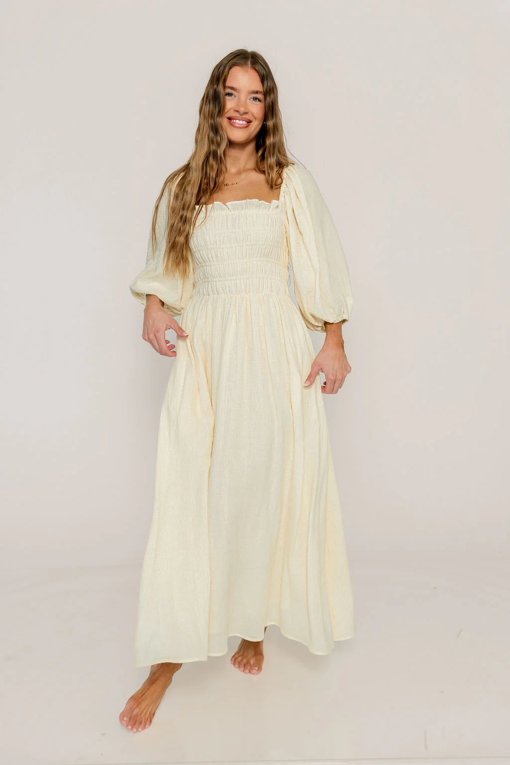 Hayes 100% Premium Cotton Maxi Dress in Faded Grid - Image 14