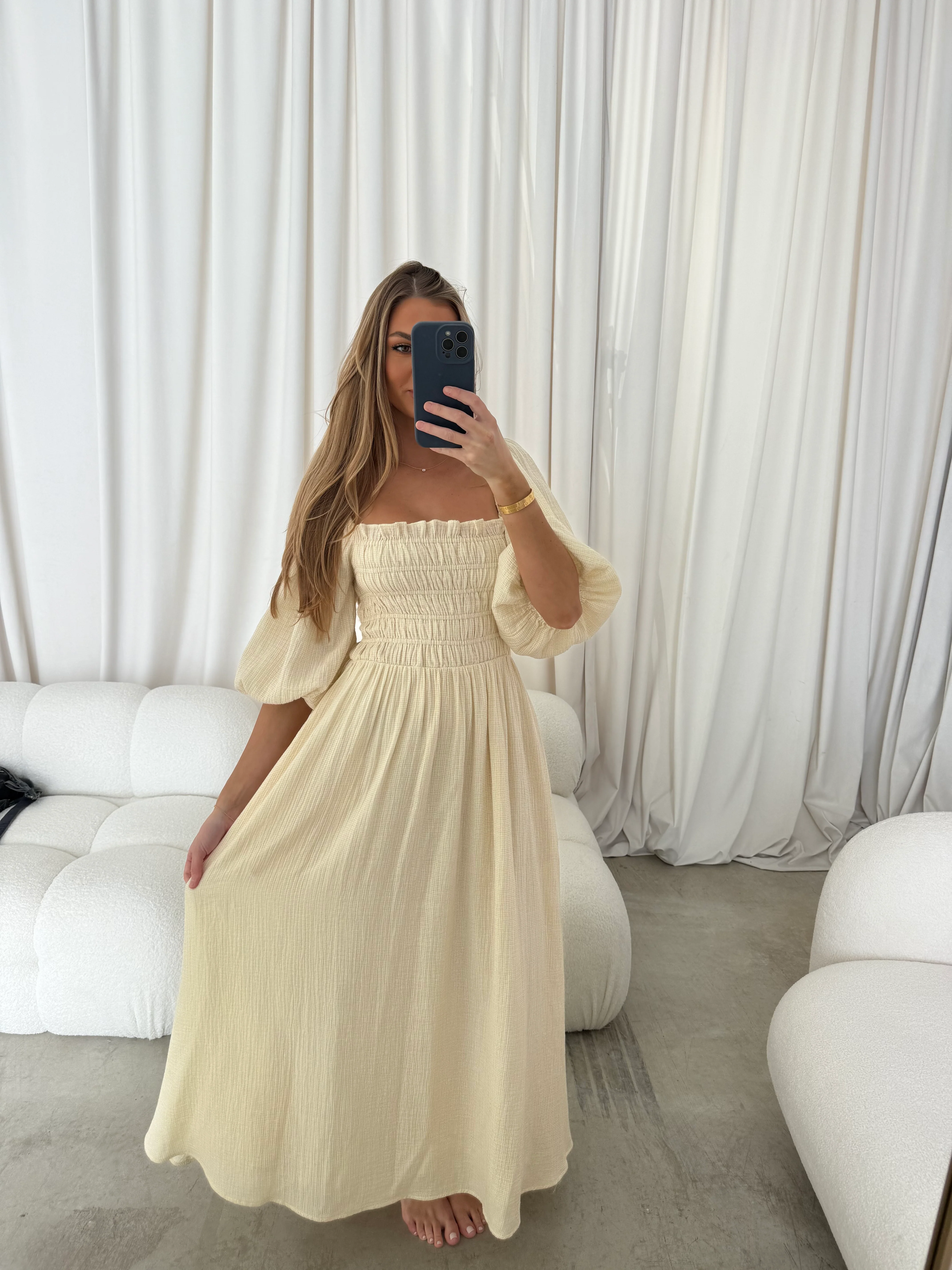 Hayes 100% Premium Cotton Maxi Dress in Faded Grid - Image 25