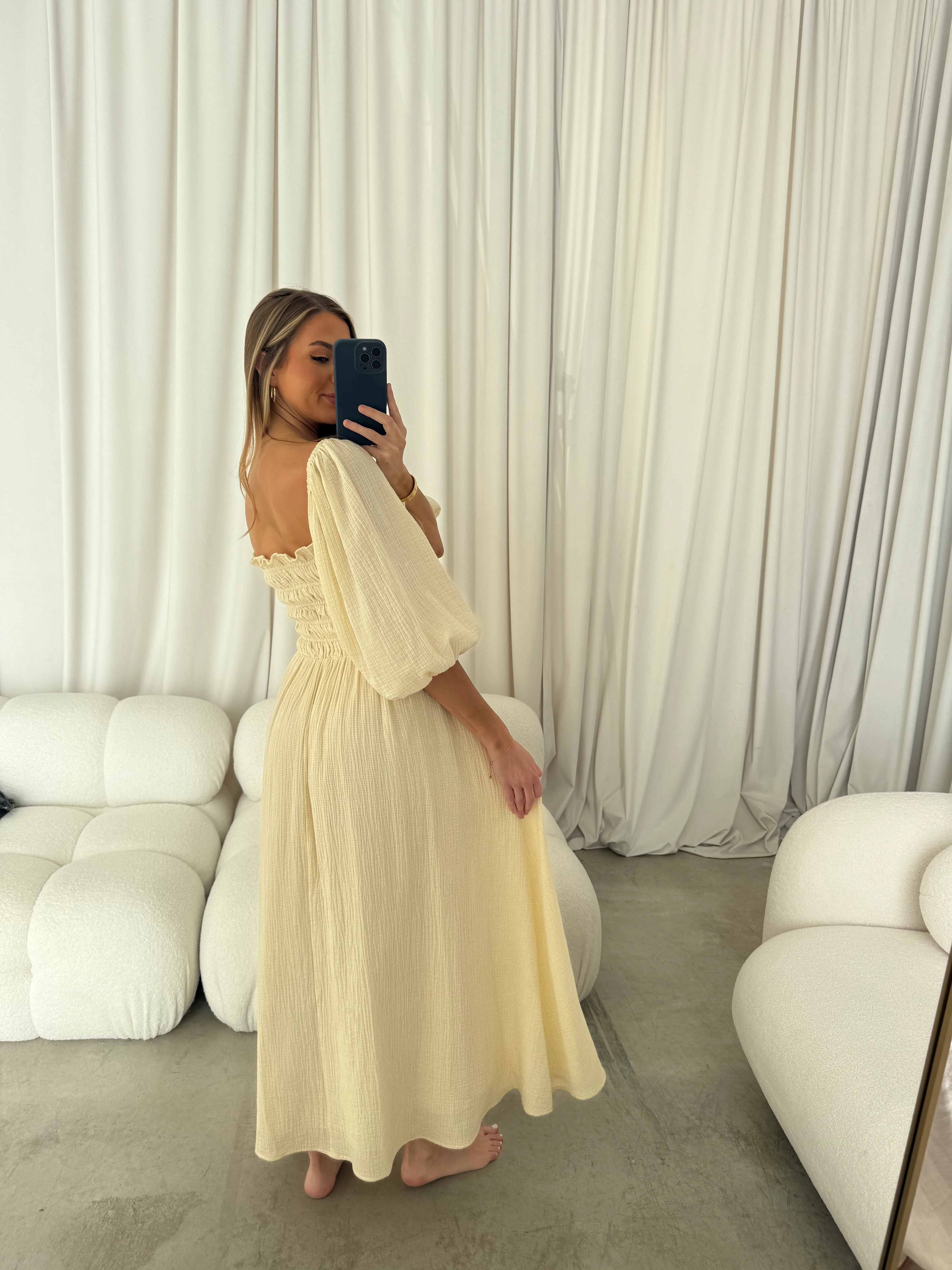 Hayes 100% Premium Cotton Maxi Dress in Faded Grid - Image 26