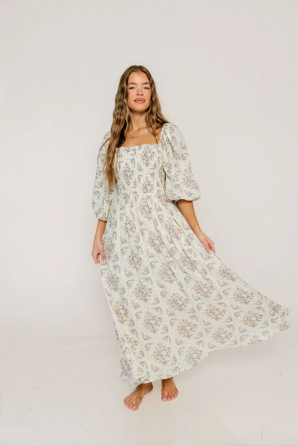 Hayes 100% Premium Cotton Maxi Dress in Peach Blue - Image 17
