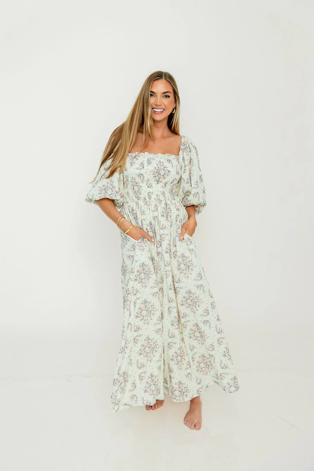 Hayes 100% Premium Cotton Maxi Dress in Peach Blue - Image 23