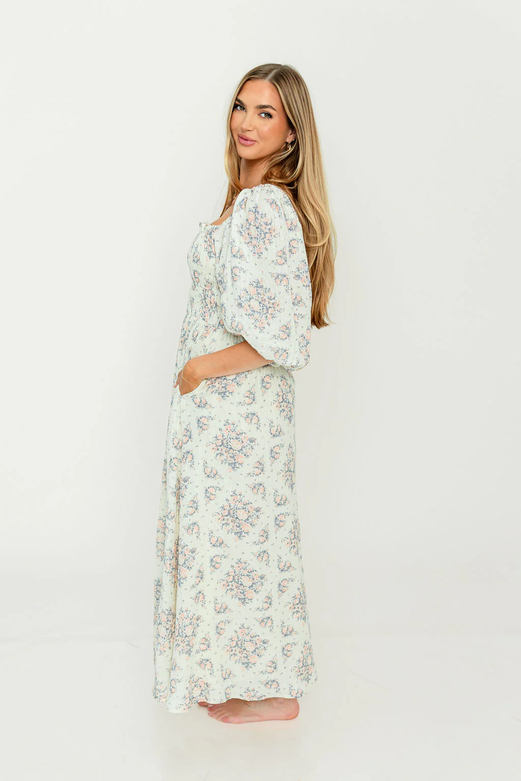 Hayes 100% Premium Cotton Maxi Dress in Peach Blue - Image 24