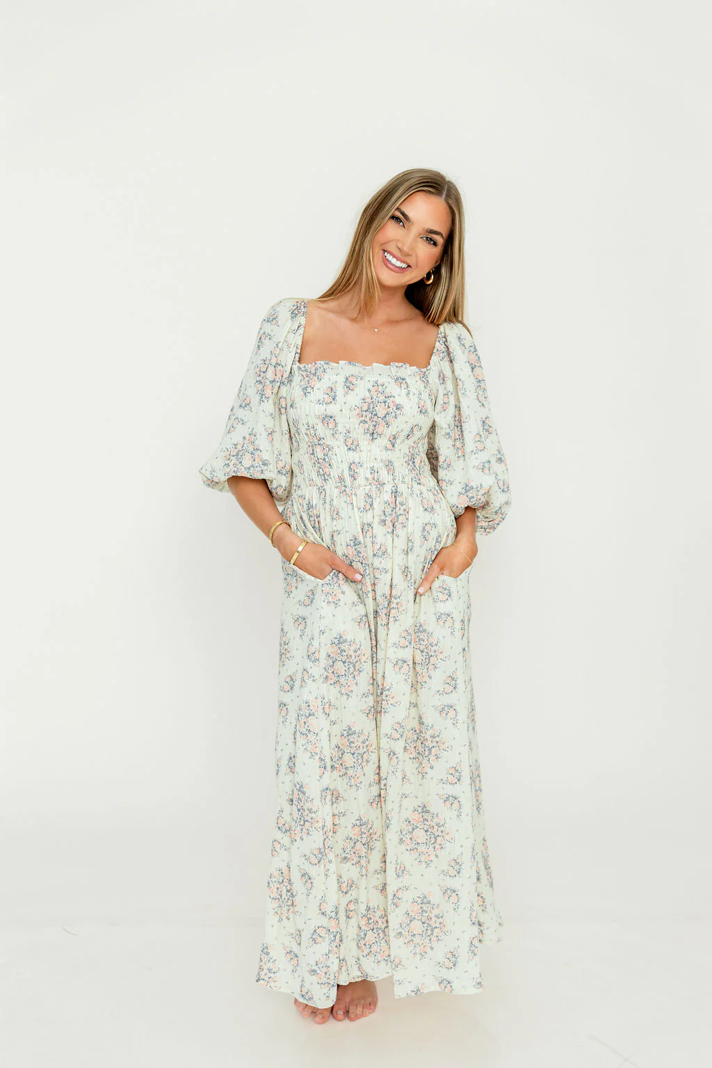 Hayes 100% Premium Cotton Maxi Dress in Peach Blue - Image 26