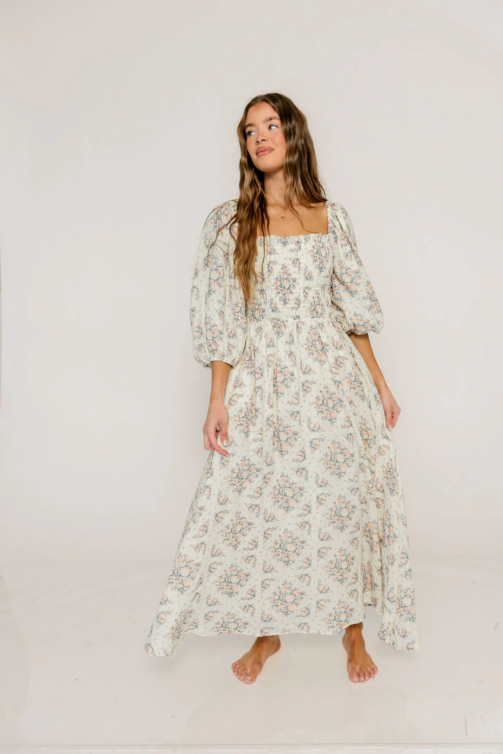 Hayes 100% Premium Cotton Maxi Dress in Peach Blue - Image 4