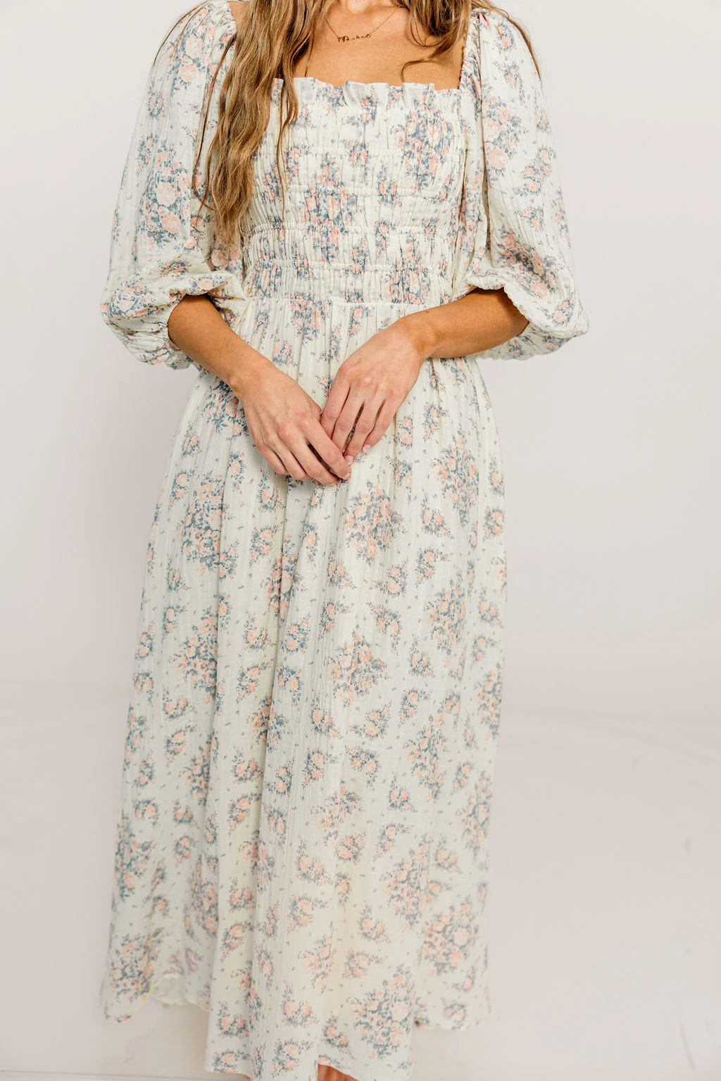 Hayes 100% Premium Cotton Maxi Dress in Peach Blue - Image 5