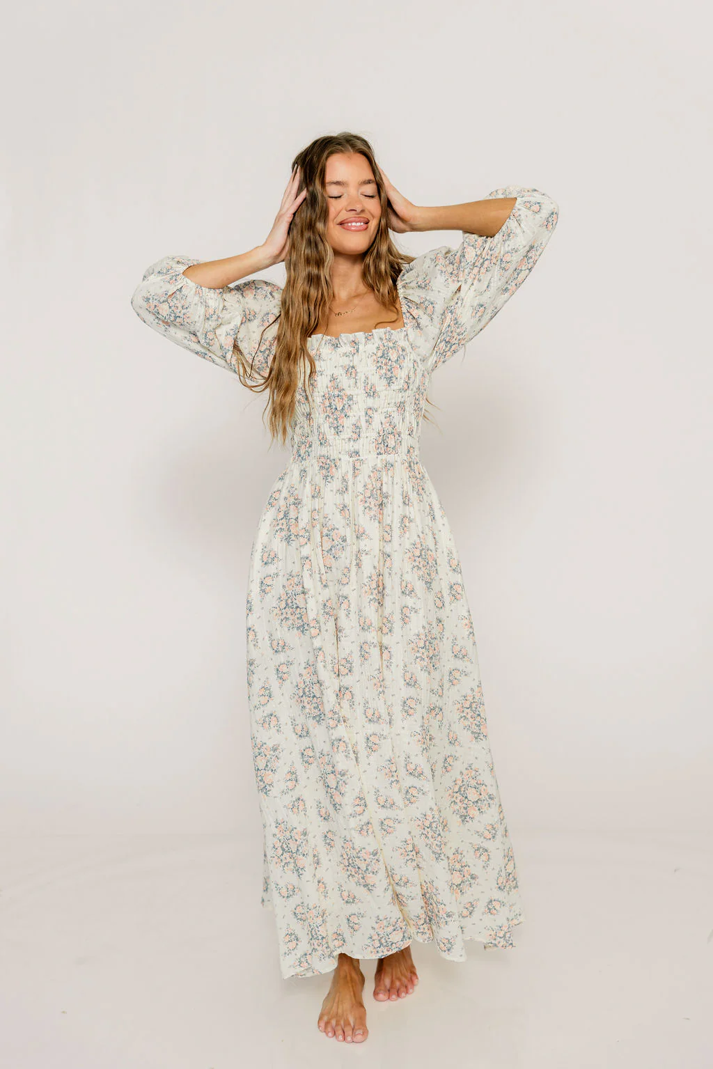 Hayes 100% Premium Cotton Maxi Dress in Peach Blue - Image 6