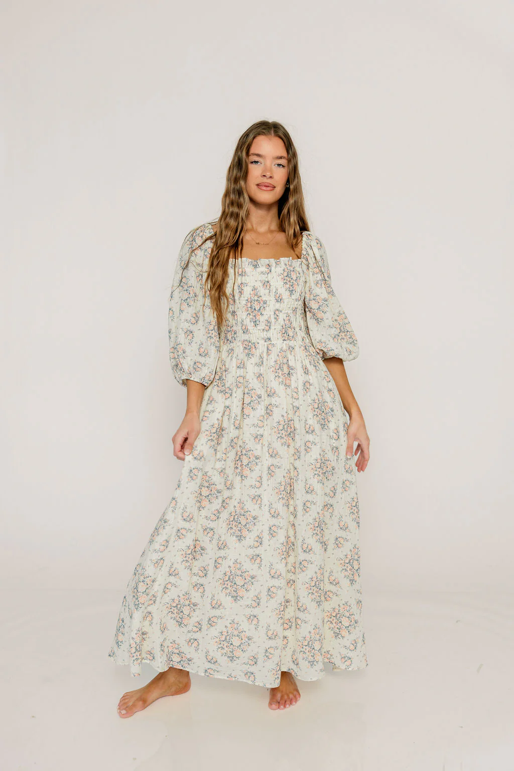Hayes 100% Premium Cotton Maxi Dress in Peach Blue - Image 7