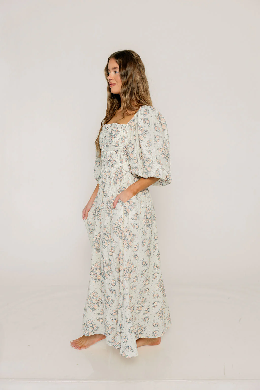 Hayes 100% Premium Cotton Maxi Dress in Peach Blue - Image 8