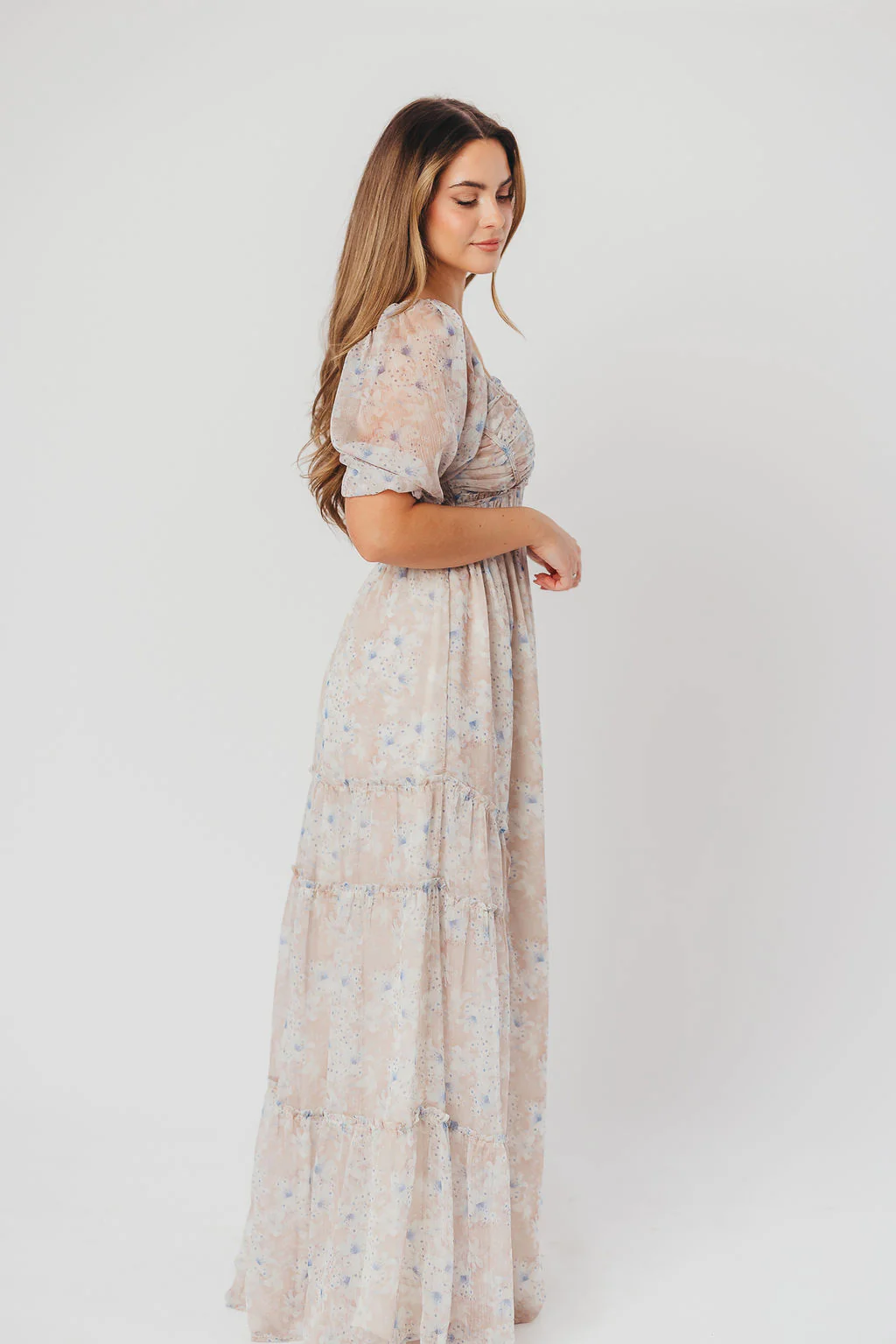 Daphne Maxi Dress in Beige/Blue Floral - Bump Friendly - Image 10