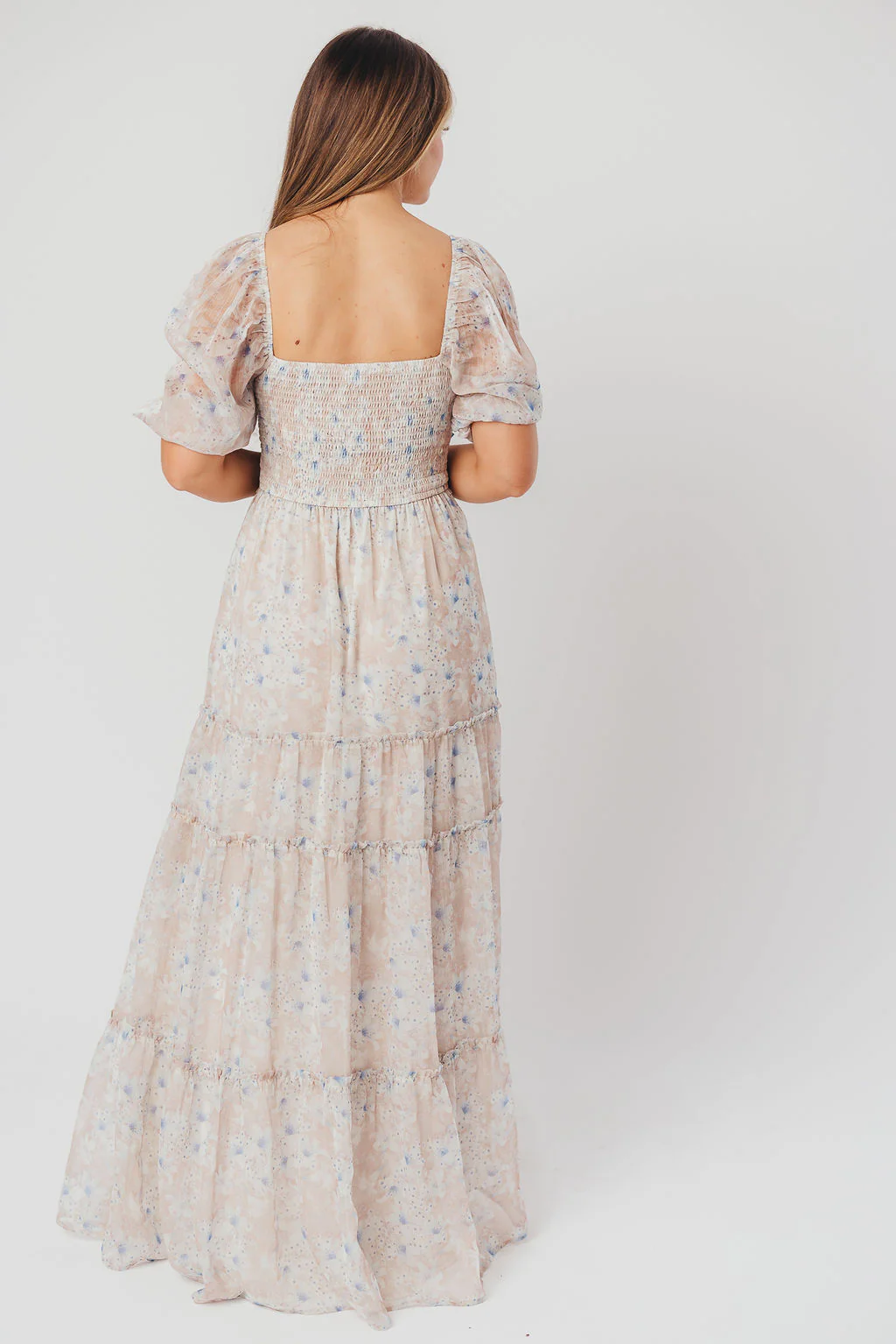 Daphne Maxi Dress in Beige/Blue Floral - Bump Friendly - Image 11