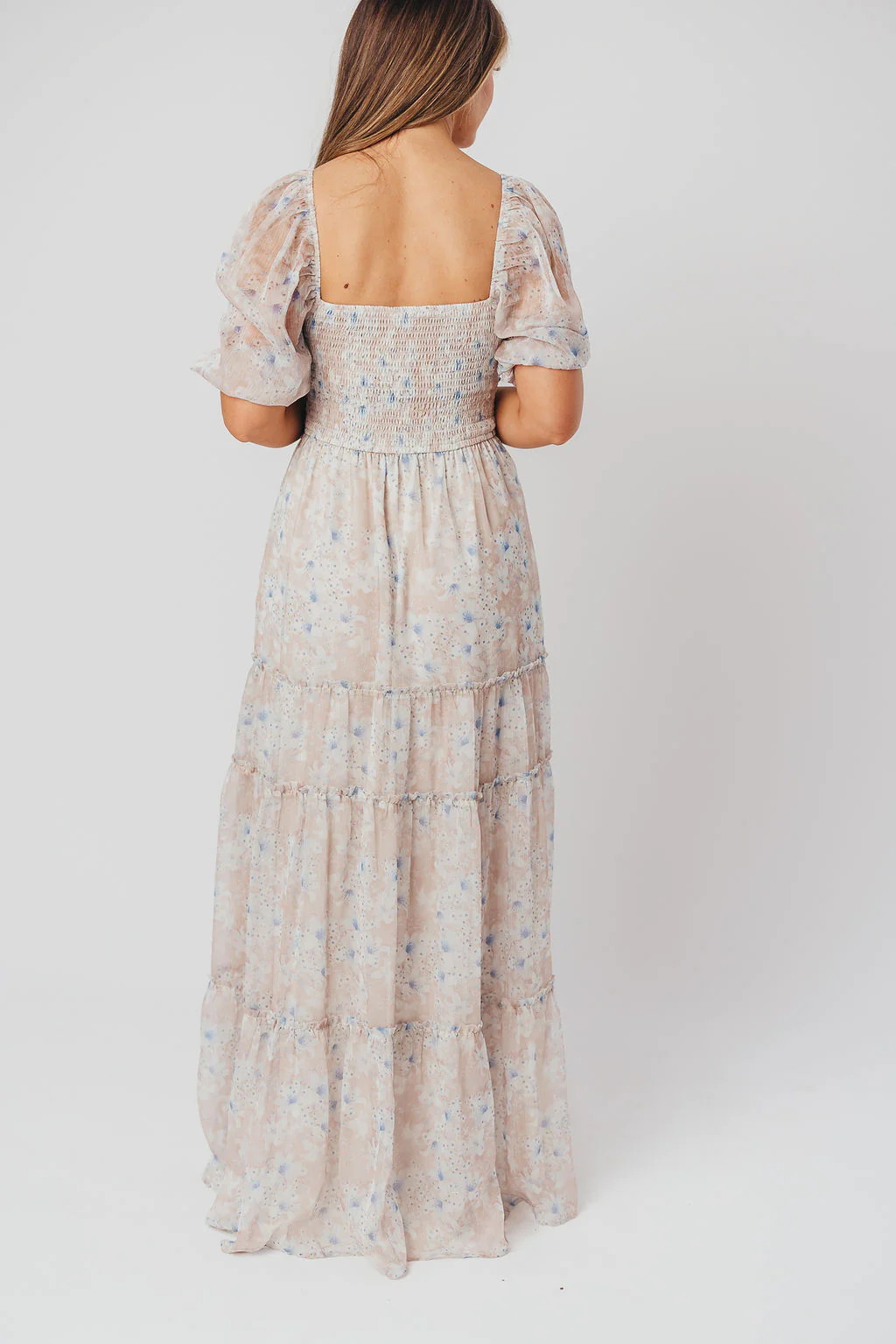 Daphne Maxi Dress in Beige/Blue Floral - Bump Friendly - Image 12