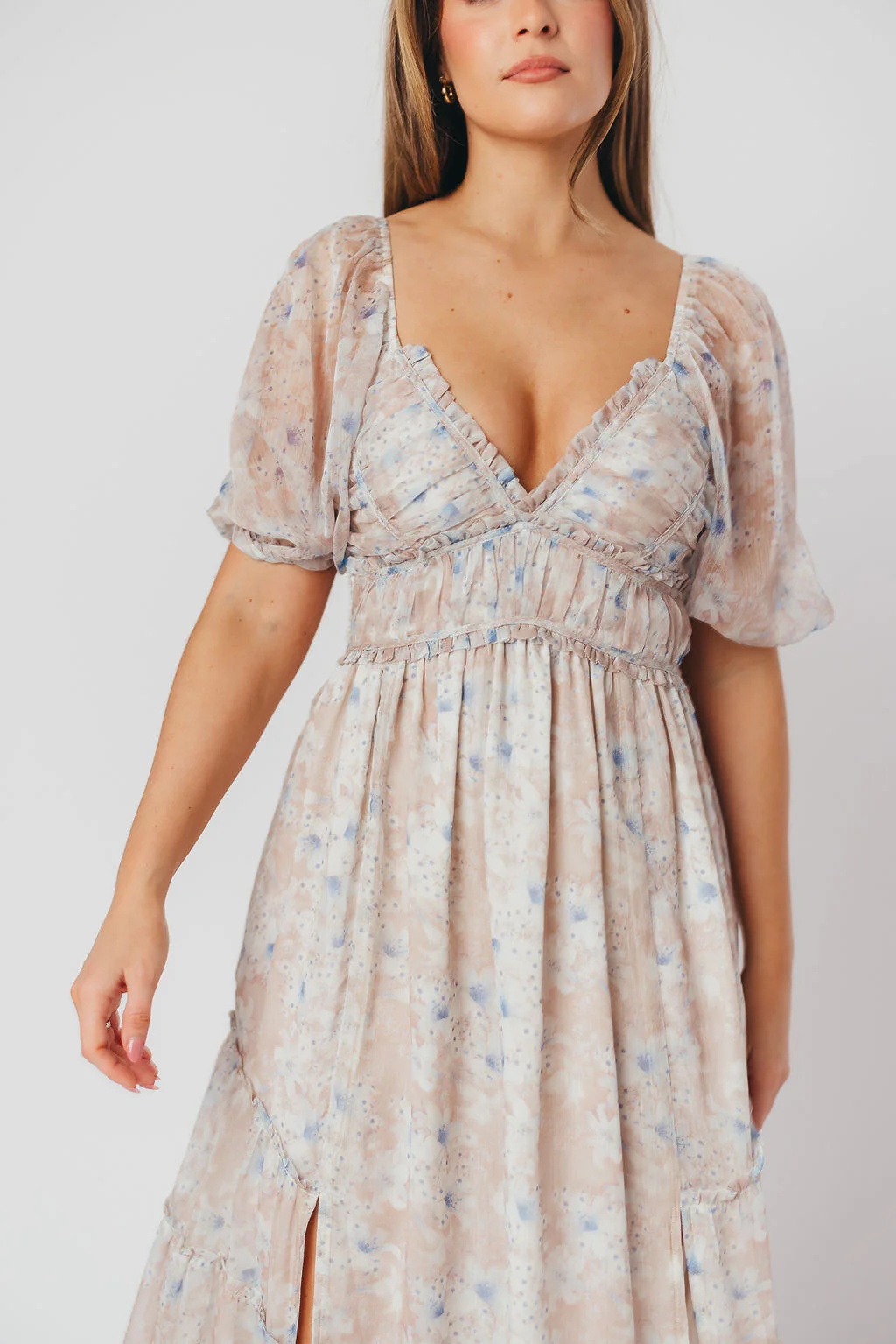Daphne Maxi Dress in Beige/Blue Floral - Bump Friendly - Image 13