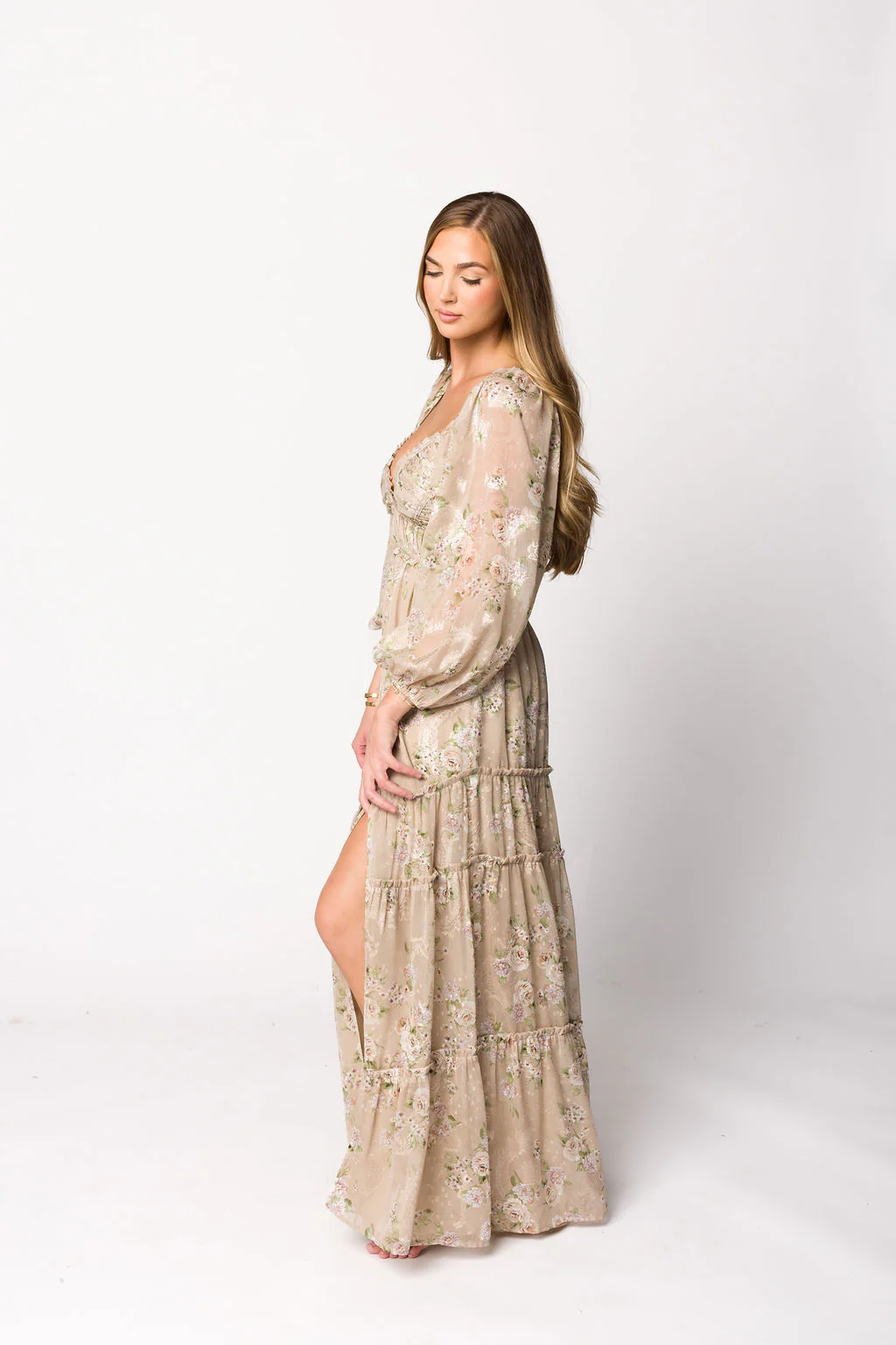 Daphne Long Sleeve Maxi Dress in Beige/Multi Floral - Bump Friendly & Inclusive Sizing (XS-3XL) - Image 11
