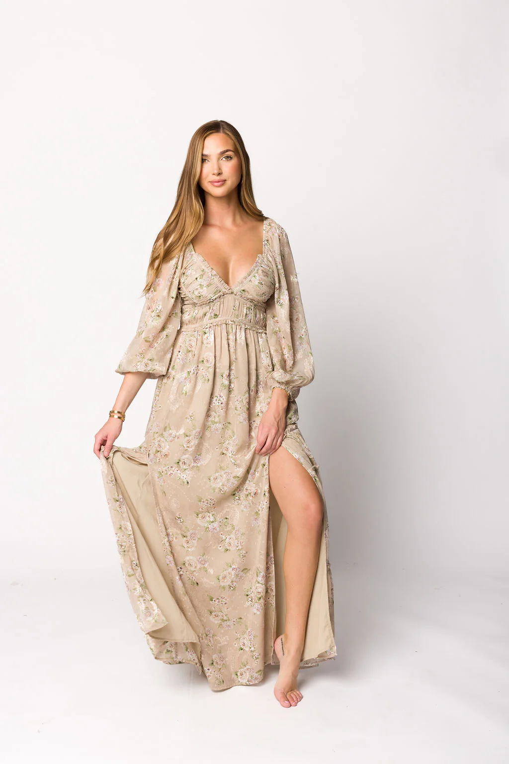 Daphne Long Sleeve Maxi Dress in Beige/Multi Floral - Bump Friendly & Inclusive Sizing (XS-3XL) - Image 12