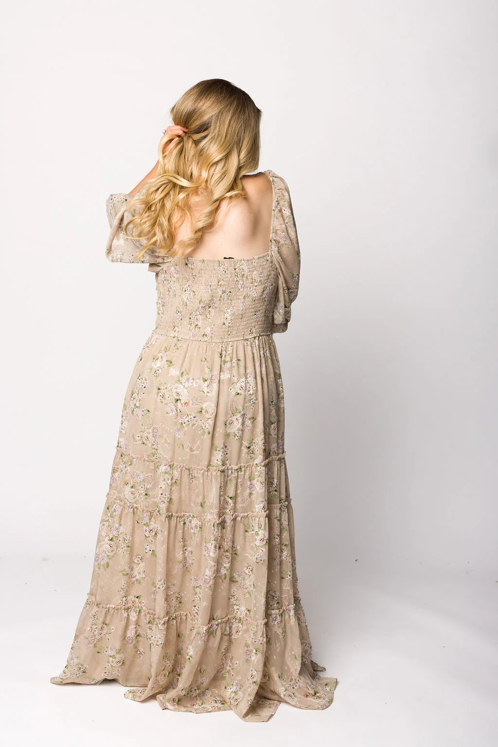 Daphne Long Sleeve Maxi Dress in Beige/Multi Floral - Bump Friendly & Inclusive Sizing (XS-3XL) - Image 14