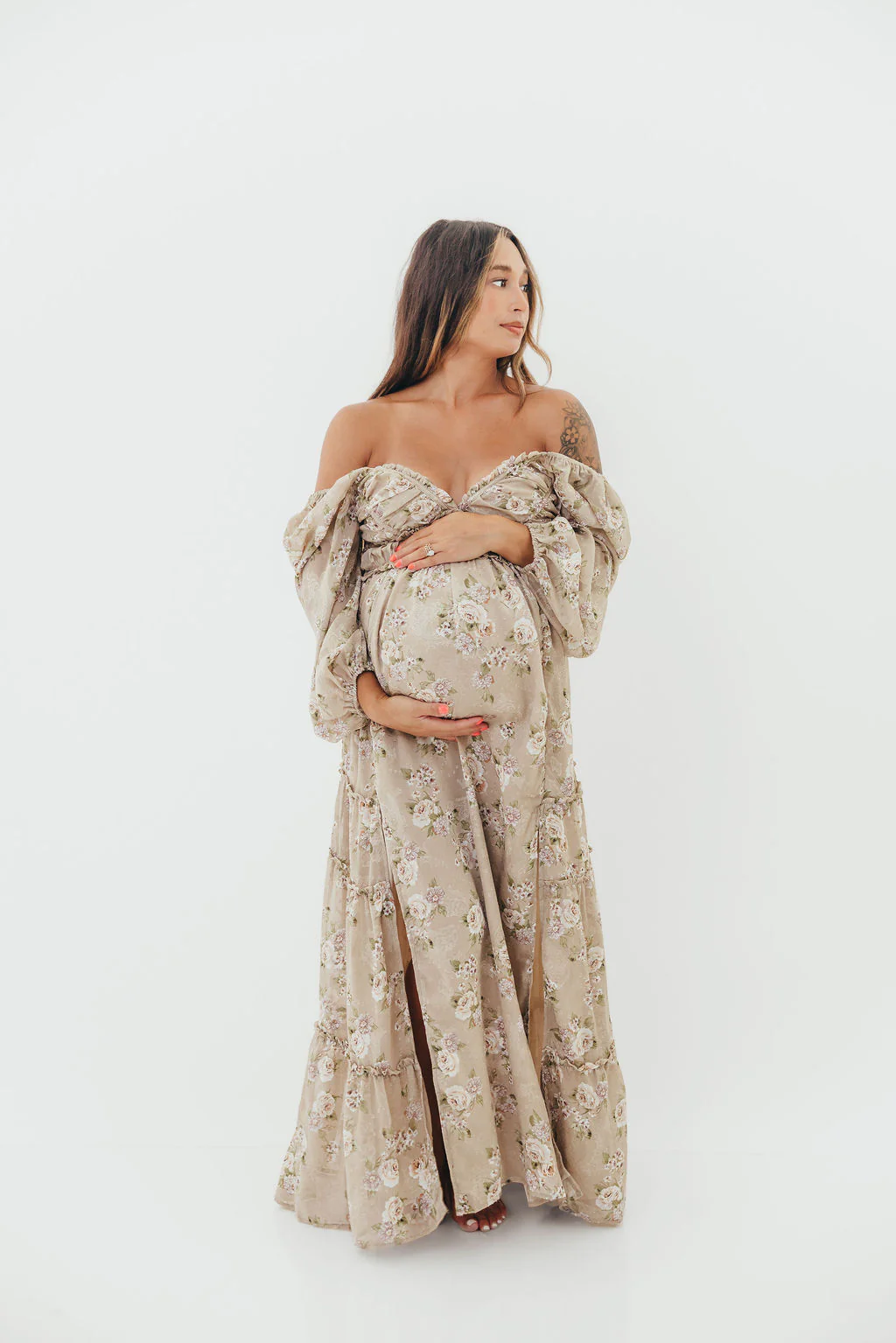 Daphne Long Sleeve Maxi Dress in Beige/Multi Floral - Bump Friendly & Inclusive Sizing (XS-3XL) - Image 15