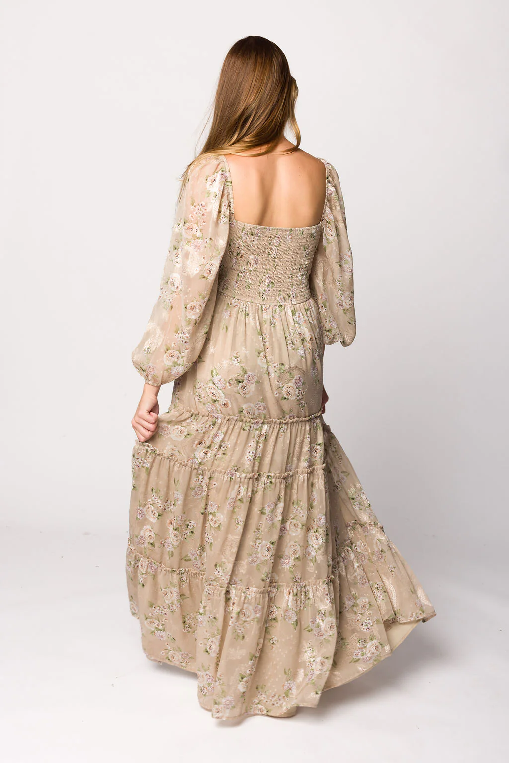 Daphne Long Sleeve Maxi Dress in Beige/Multi Floral - Bump Friendly & Inclusive Sizing (XS-3XL) - Image 9