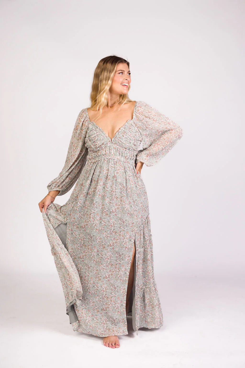 Daphne Long Sleeve Maxi Dress in Sage/Pink/Ivory Floral - Bump Friendly & Inclusive Sizing (XS-3XL) - Image 10