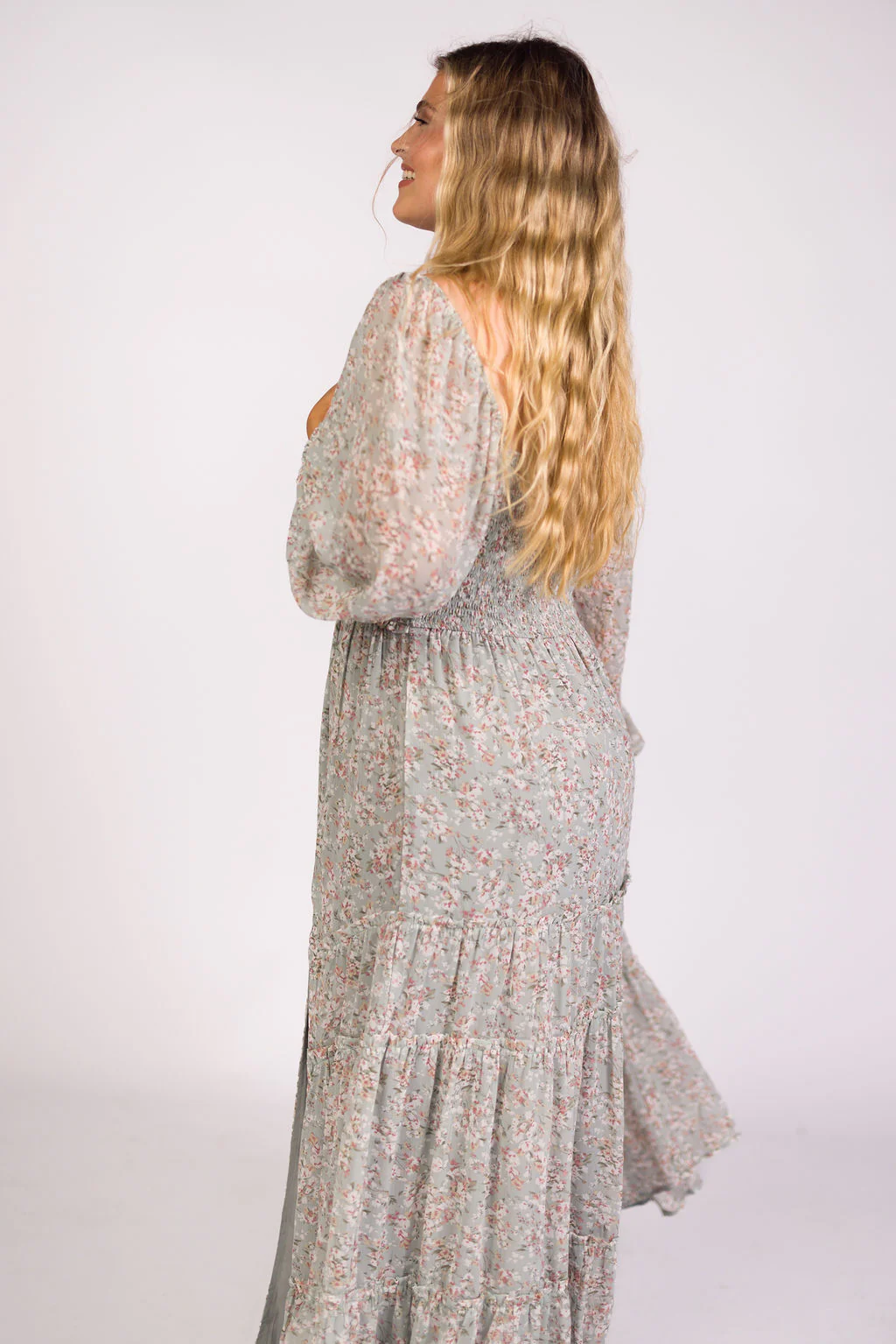 Daphne Long Sleeve Maxi Dress in Sage/Pink/Ivory Floral - Bump Friendly & Inclusive Sizing (XS-3XL) - Image 11