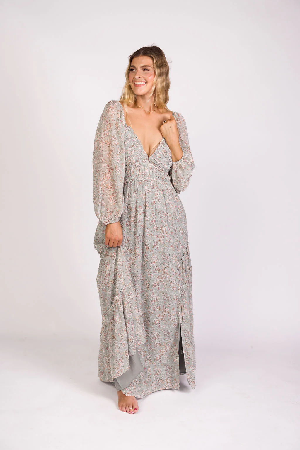 Daphne Long Sleeve Maxi Dress in Sage/Pink/Ivory Floral - Bump Friendly & Inclusive Sizing (XS-3XL) - Image 12