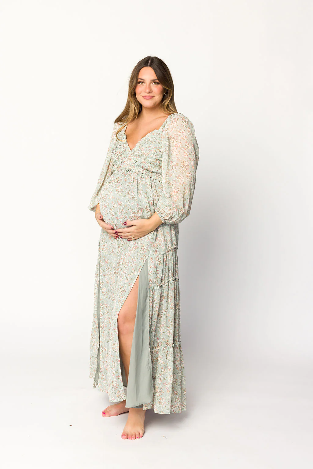 Daphne Long Sleeve Maxi Dress in Sage/Pink/Ivory Floral - Bump Friendly & Inclusive Sizing (XS-3XL) - Image 13