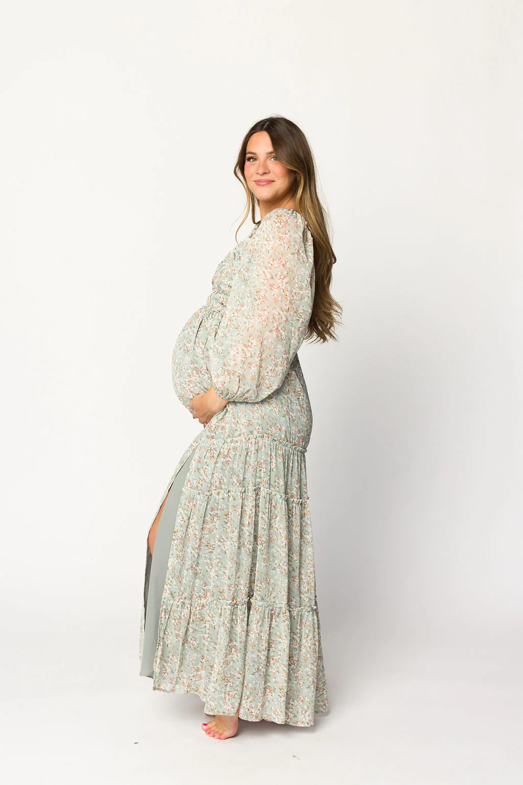 Daphne Long Sleeve Maxi Dress in Sage/Pink/Ivory Floral - Bump Friendly & Inclusive Sizing (XS-3XL) - Image 14