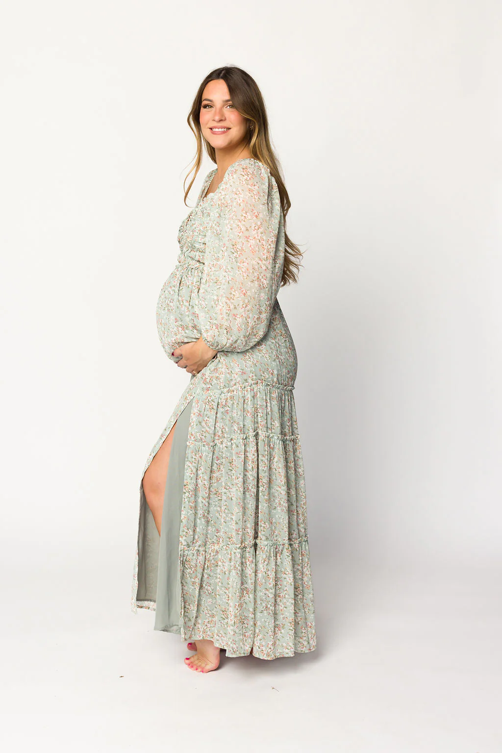 Daphne Long Sleeve Maxi Dress in Sage/Pink/Ivory Floral - Bump Friendly & Inclusive Sizing (XS-3XL) - Image 15