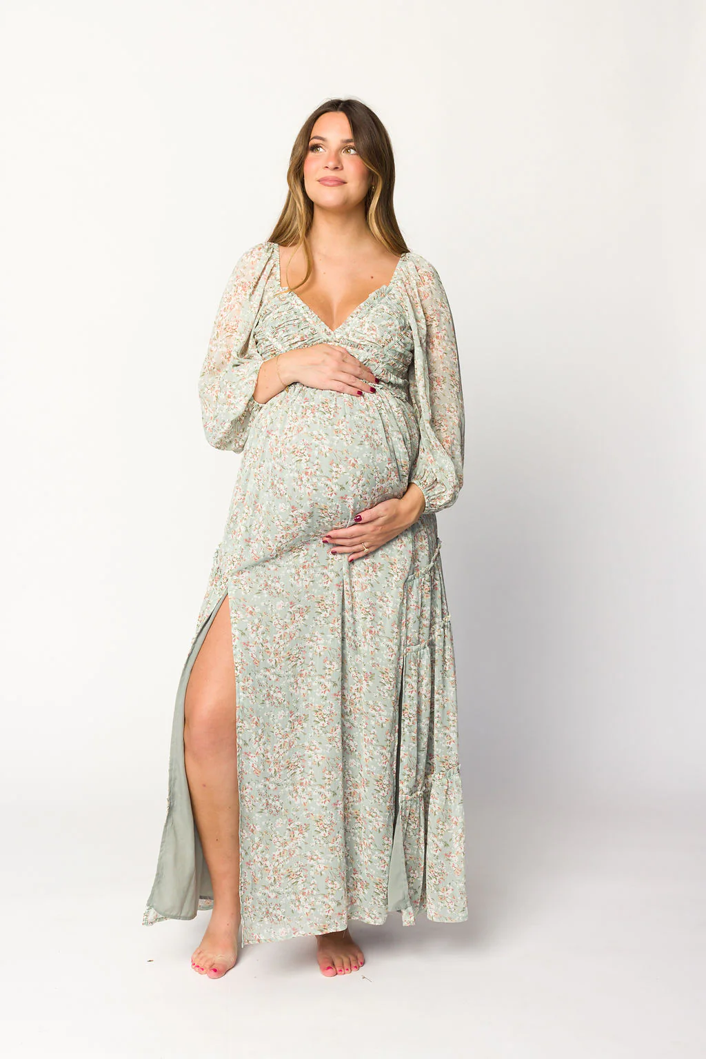 Daphne Long Sleeve Maxi Dress in Sage/Pink/Ivory Floral - Bump Friendly & Inclusive Sizing (XS-3XL) - Image 16