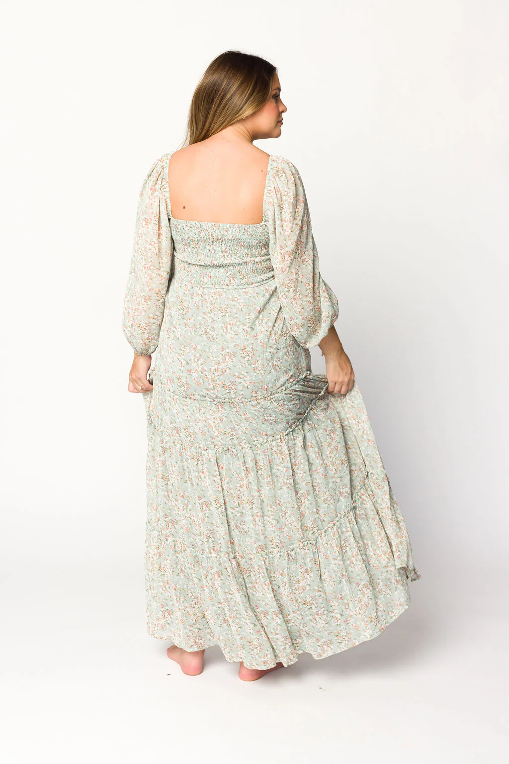 Daphne Long Sleeve Maxi Dress in Sage/Pink/Ivory Floral - Bump Friendly & Inclusive Sizing (XS-3XL) - Image 17