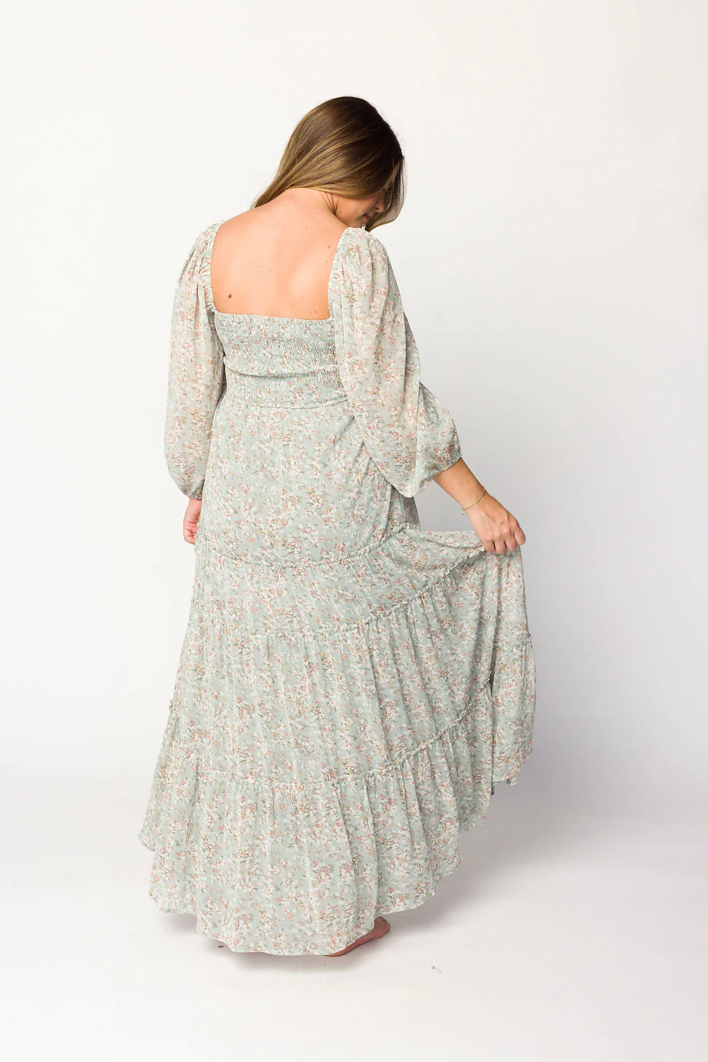 Daphne Long Sleeve Maxi Dress in Sage/Pink/Ivory Floral - Bump Friendly & Inclusive Sizing (XS-3XL) - Image 18