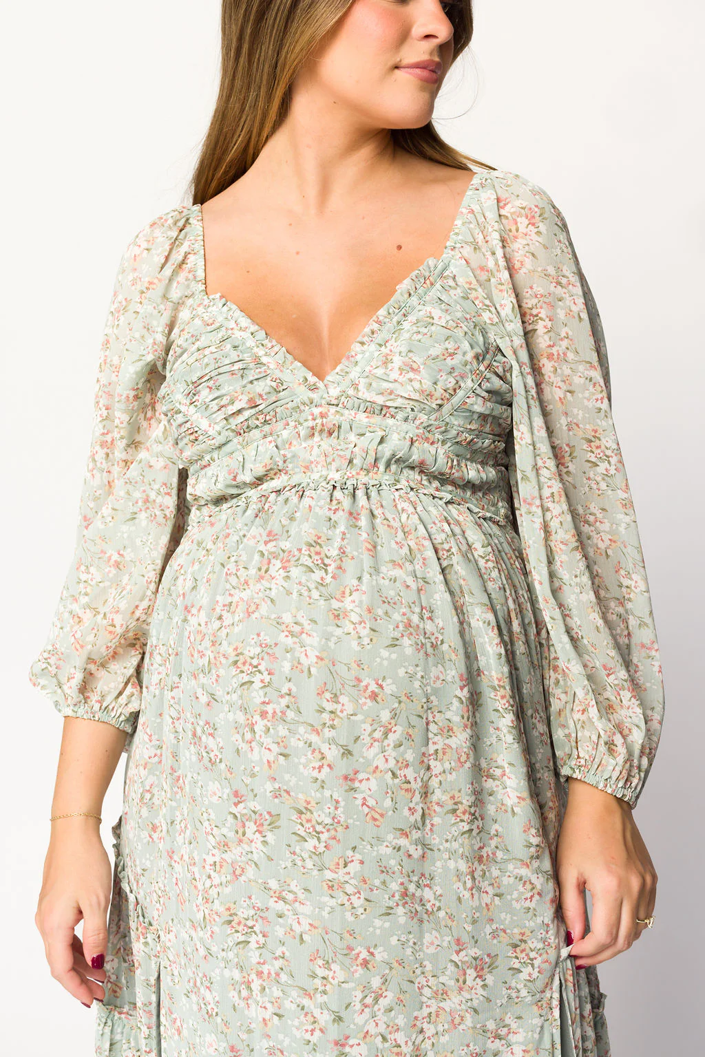 Daphne Long Sleeve Maxi Dress in Sage/Pink/Ivory Floral - Bump Friendly & Inclusive Sizing (XS-3XL) - Image 20