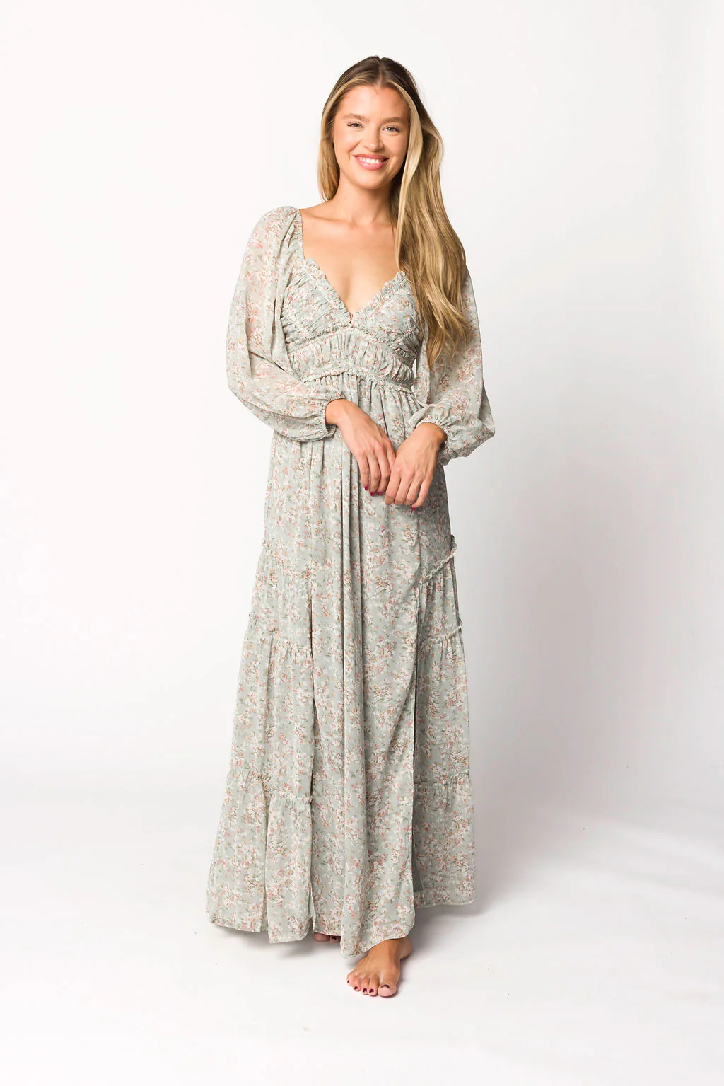 Daphne Long Sleeve Maxi Dress in Sage/Pink/Ivory Floral - Bump Friendly & Inclusive Sizing (XS-3XL) - Image 21
