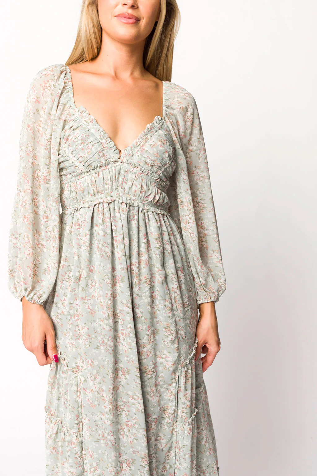 Daphne Long Sleeve Maxi Dress in Sage/Pink/Ivory Floral - Bump Friendly & Inclusive Sizing (XS-3XL) - Image 22