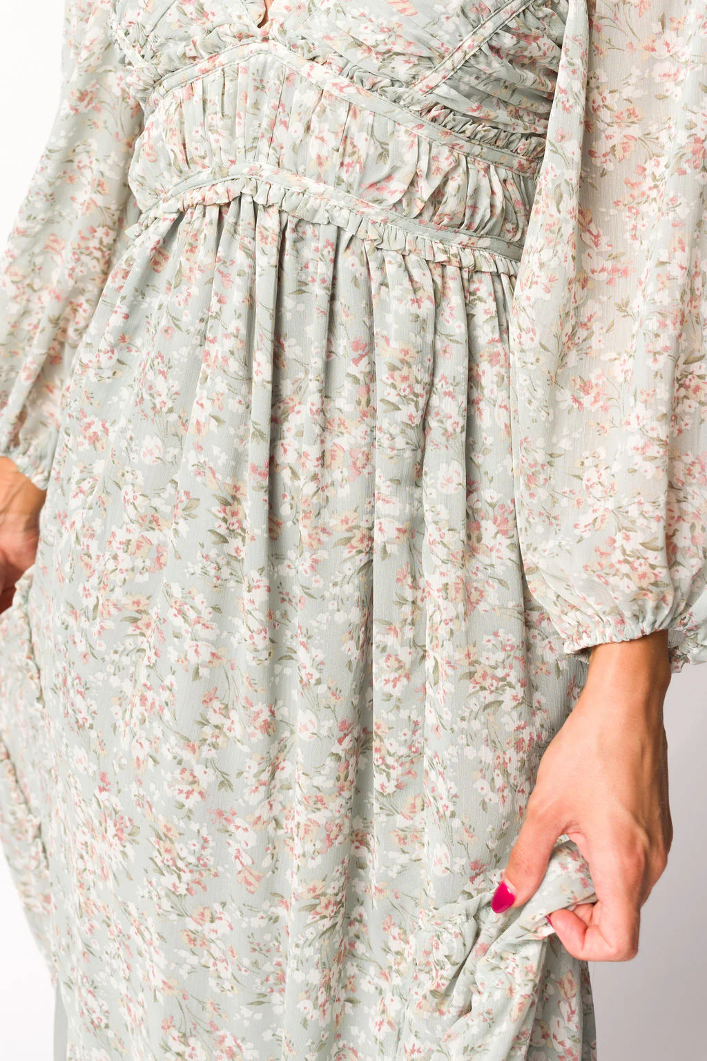 Daphne Long Sleeve Maxi Dress in Sage/Pink/Ivory Floral - Bump Friendly & Inclusive Sizing (XS-3XL) - Image 25