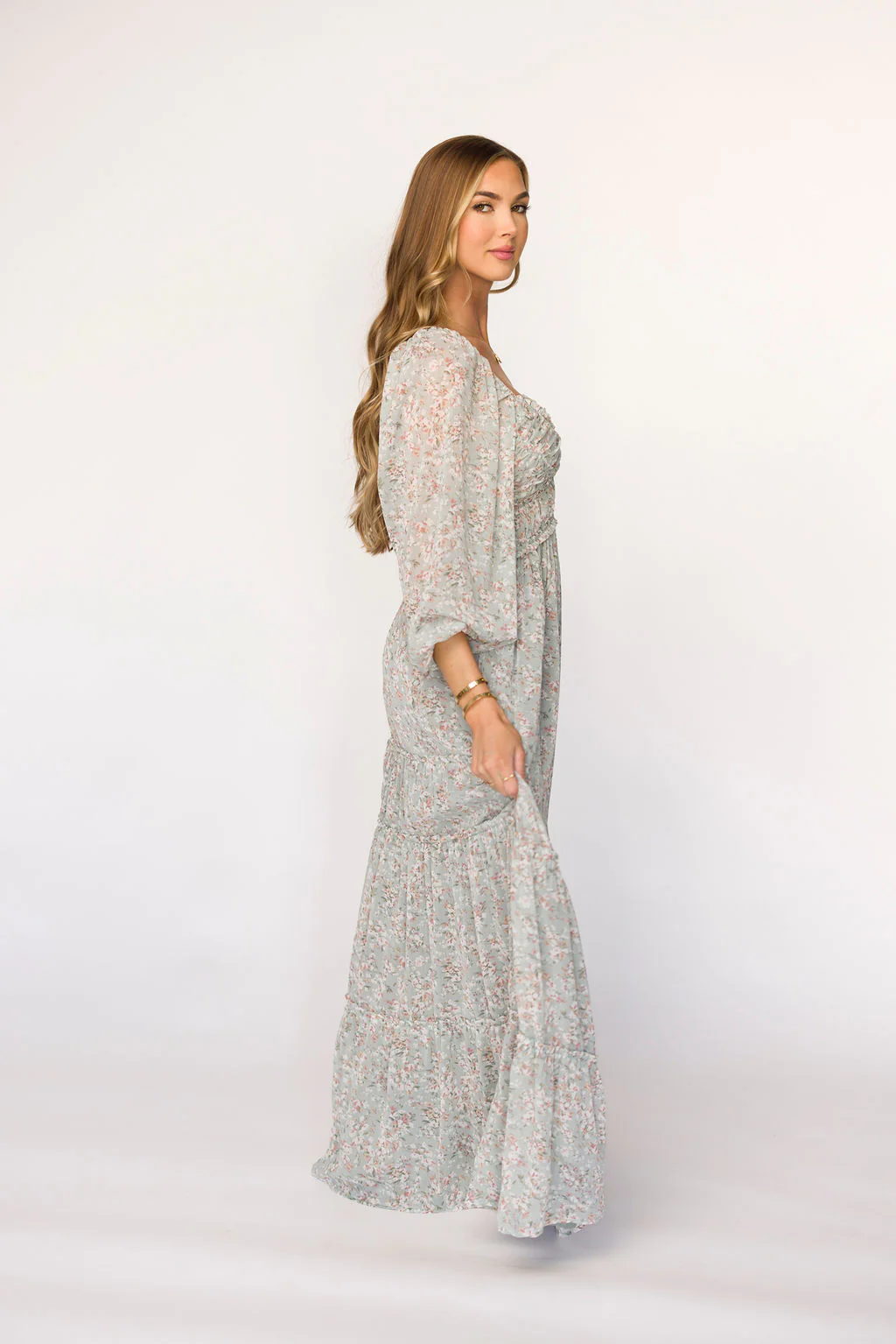 Daphne Long Sleeve Maxi Dress in Sage/Pink/Ivory Floral - Bump Friendly & Inclusive Sizing (XS-3XL) - Image 6